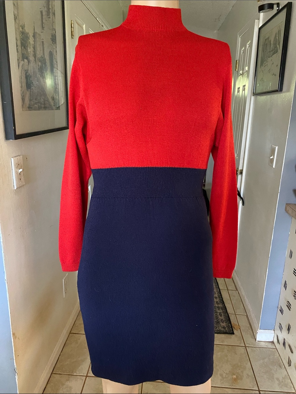 St John Vintage Red and Navy Colorblock Knit Dress